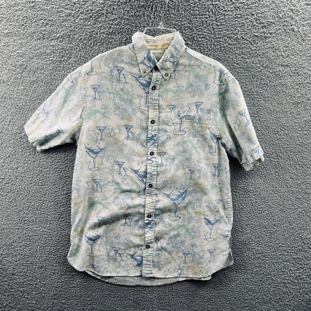 Columbia Mens Shirt Medium River Lodge Button Front Martini Glass All Over Print
